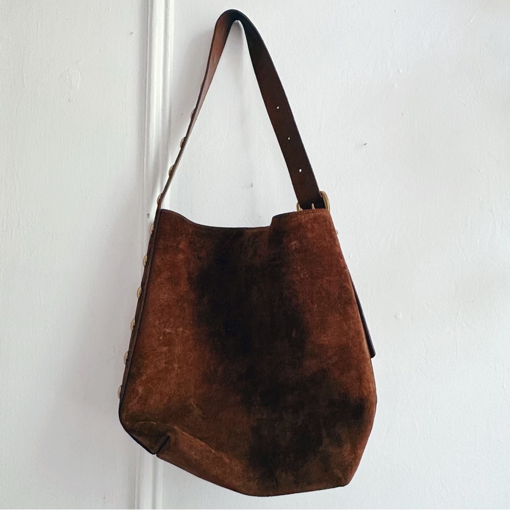 NWT Madewell essential suede bucket tote bag soft mahogany brown suede leather - Picture 9 of 16
